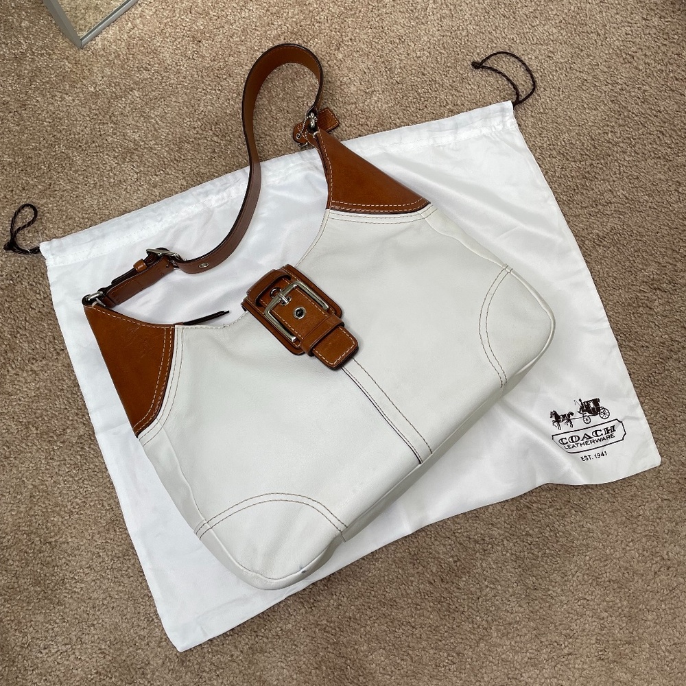 Coach White and Brown Hobo Hamptons Medium Bag